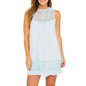 Blu Pepper Women’s Sleeveless Lace Yoke Dress in Light Blue | Size Medium